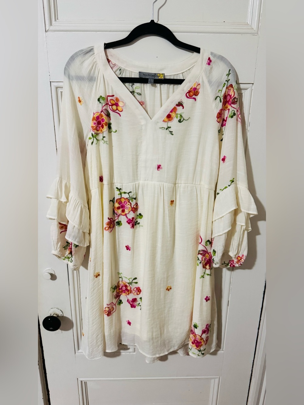 Anthropologie Fig & Flower Boho Floral Embroidered Dress size L